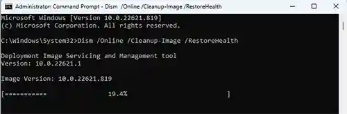 คำสั่ง Dism /Online /Cleanup-Image /RestoreHealth